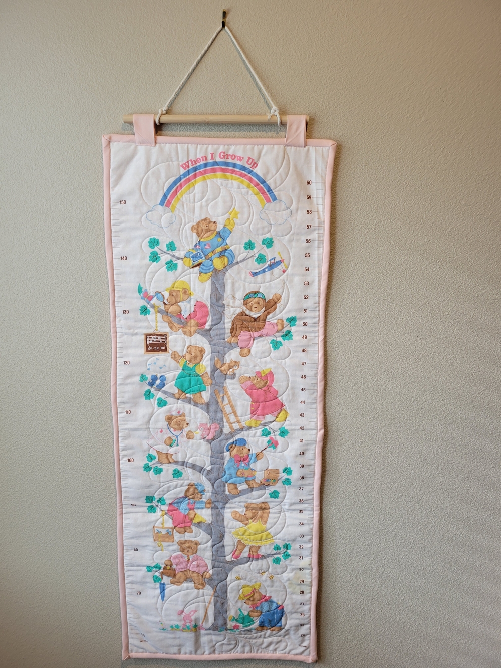 Vintage Teddy Bear Growth Chart Quilted Wall Hanging/Cute Baby Gift